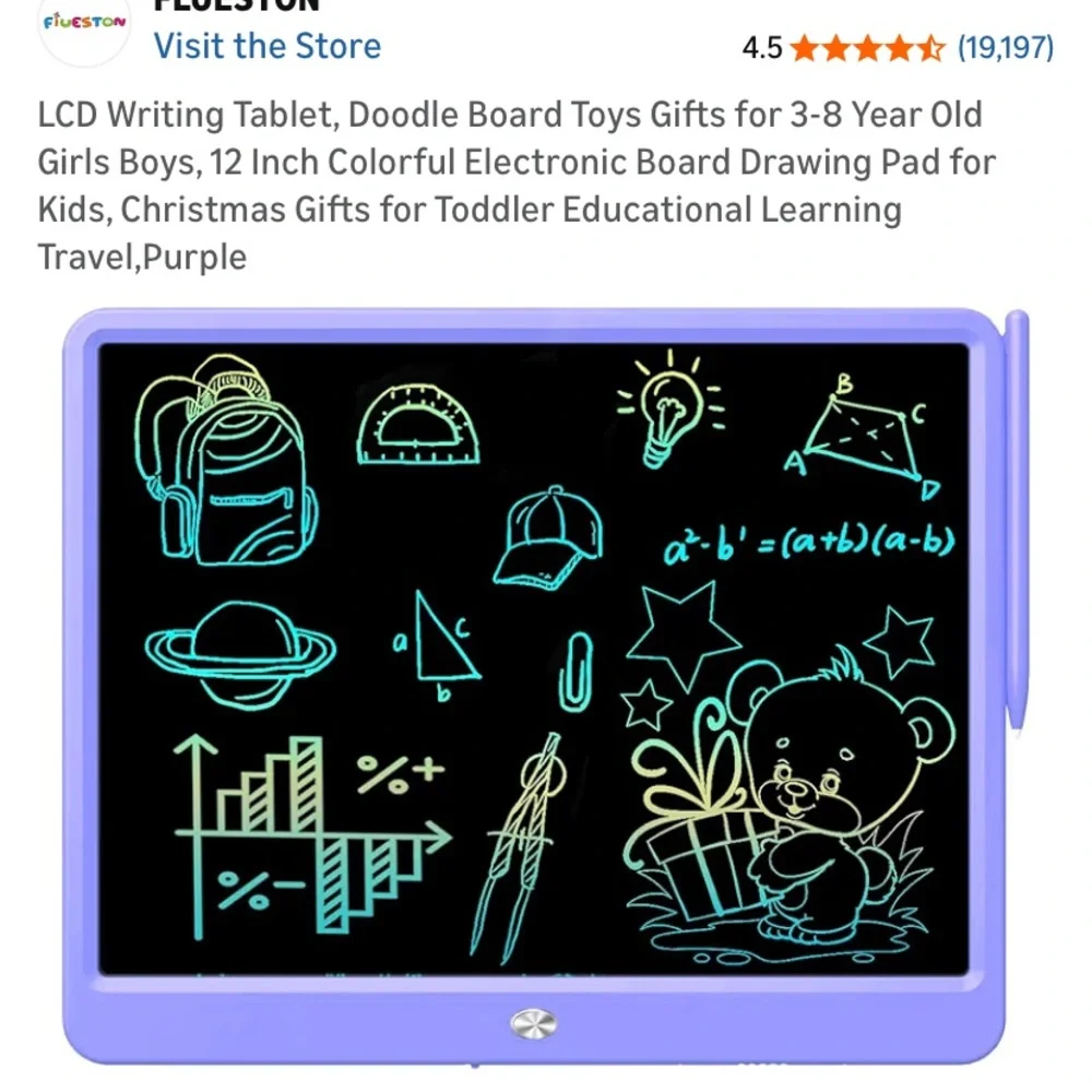 Purple LCD Writing Tablet with Stylus